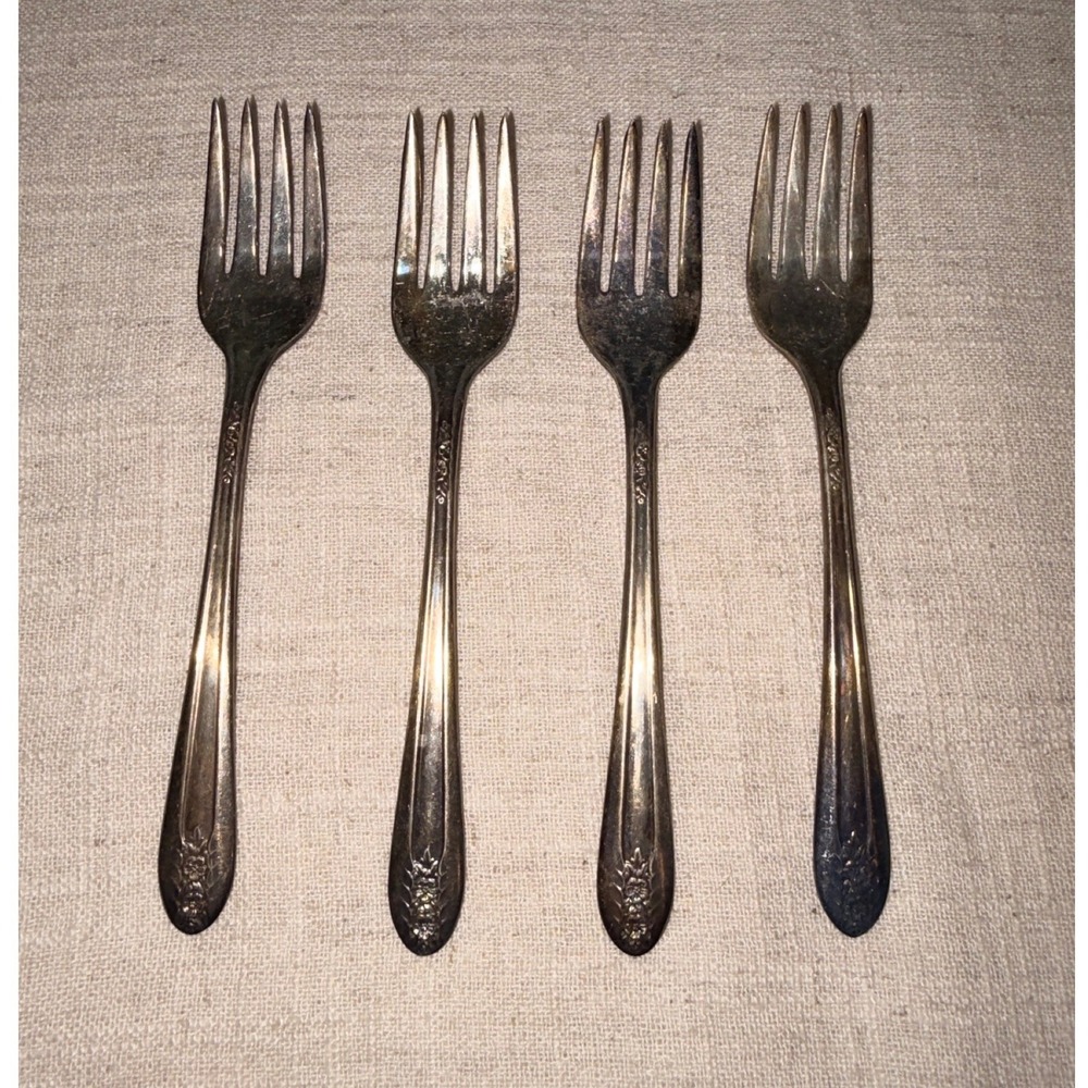 Belfry Silver Plate Salad Forks Set of 4 Vintage Floral Pattern Ornate Flatware